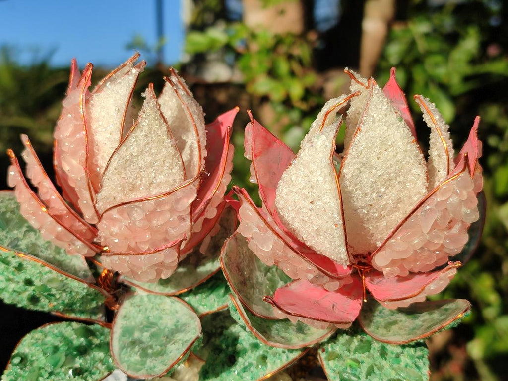 Hand Made Twin Gemstone Protea Stone Art Trees x 2 From South Africa - Toprock Gemstones and Minerals 