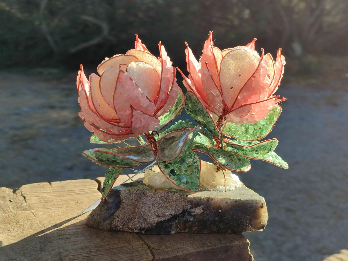Hand Made Twin Gemstone Protea Stone Art Trees x 2 From South Africa - Toprock Gemstones and Minerals 