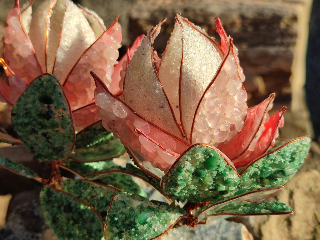 Hand Made Twin Gemstone Protea Stone Art Trees x 2 From South Africa - Toprock Gemstones and Minerals 