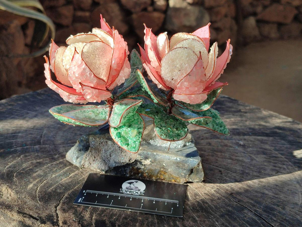 Hand Made Twin Gemstone Protea Stone Art Trees x 2 From South Africa - Toprock Gemstones and Minerals 