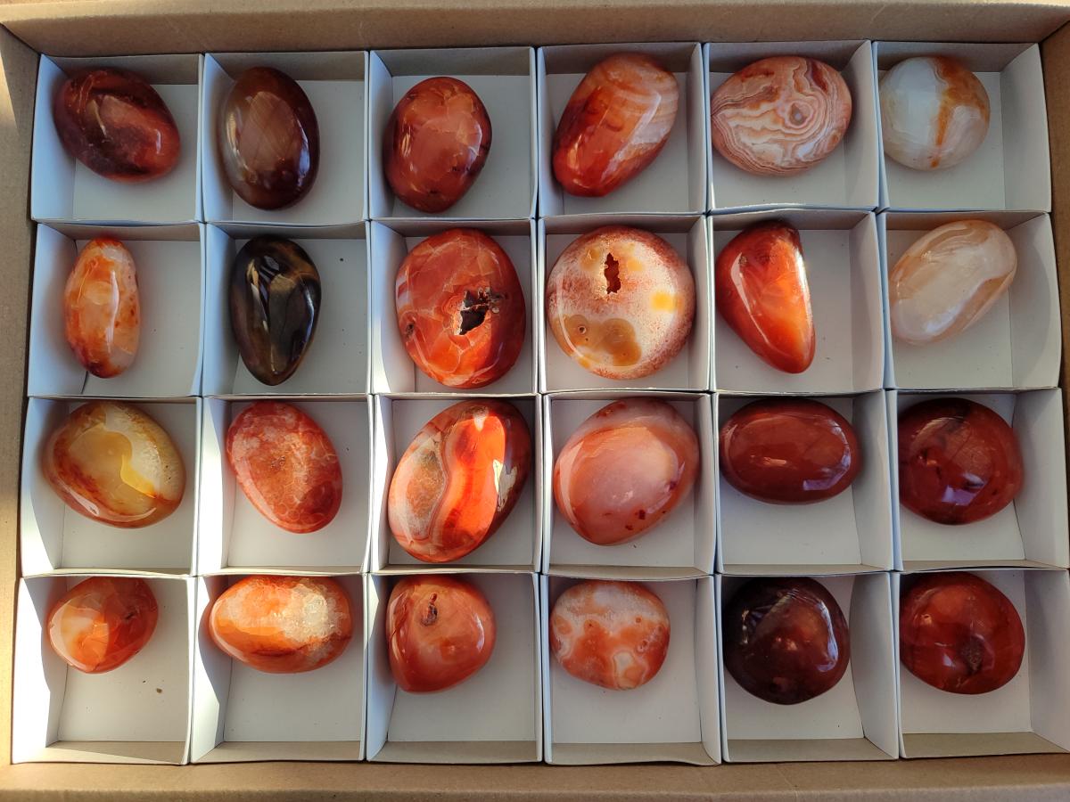 Polished and Natural Carnelian Agate Gemstone Galets x 24 From Madagascar - Toprock Gemstones and Minerals 