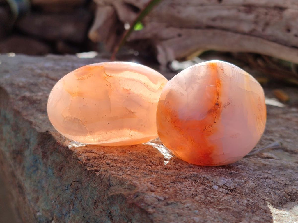 Polished and Natural Carnelian Agate Gemstone Galets x 24 From Madagascar - Toprock Gemstones and Minerals 