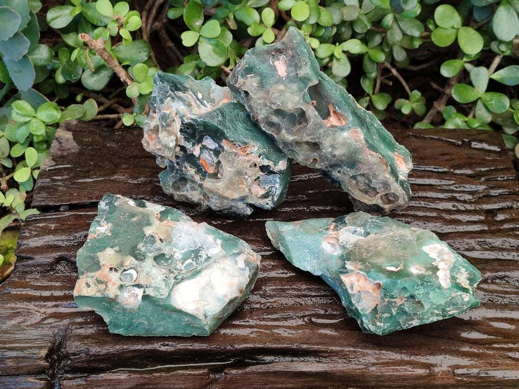 Natural Mtorolite Chrysoprase Cutting Material x 4 From Mutorashanga, Zimbabwe