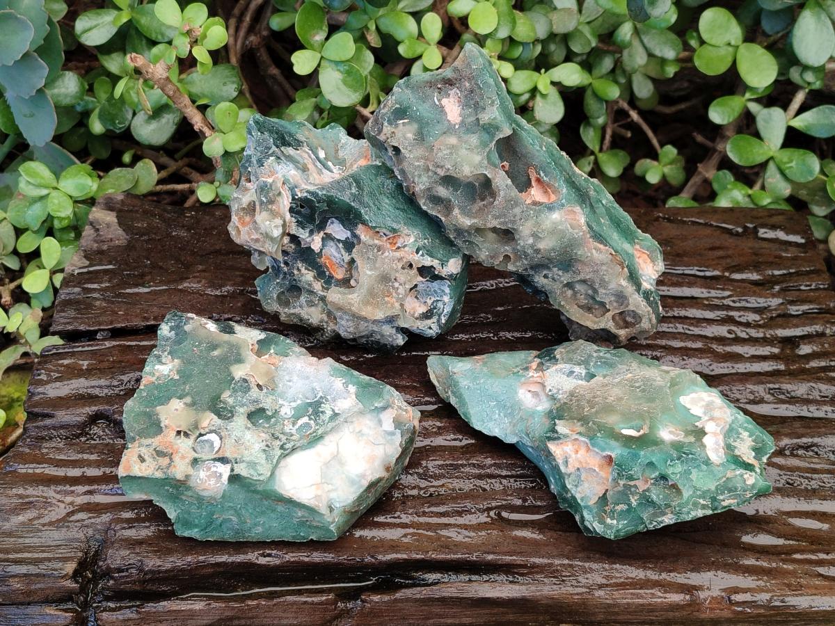 Natural Mtorolite Chrysoprase Cutting Material x 4 From Mutorashanga, Zimbabwe