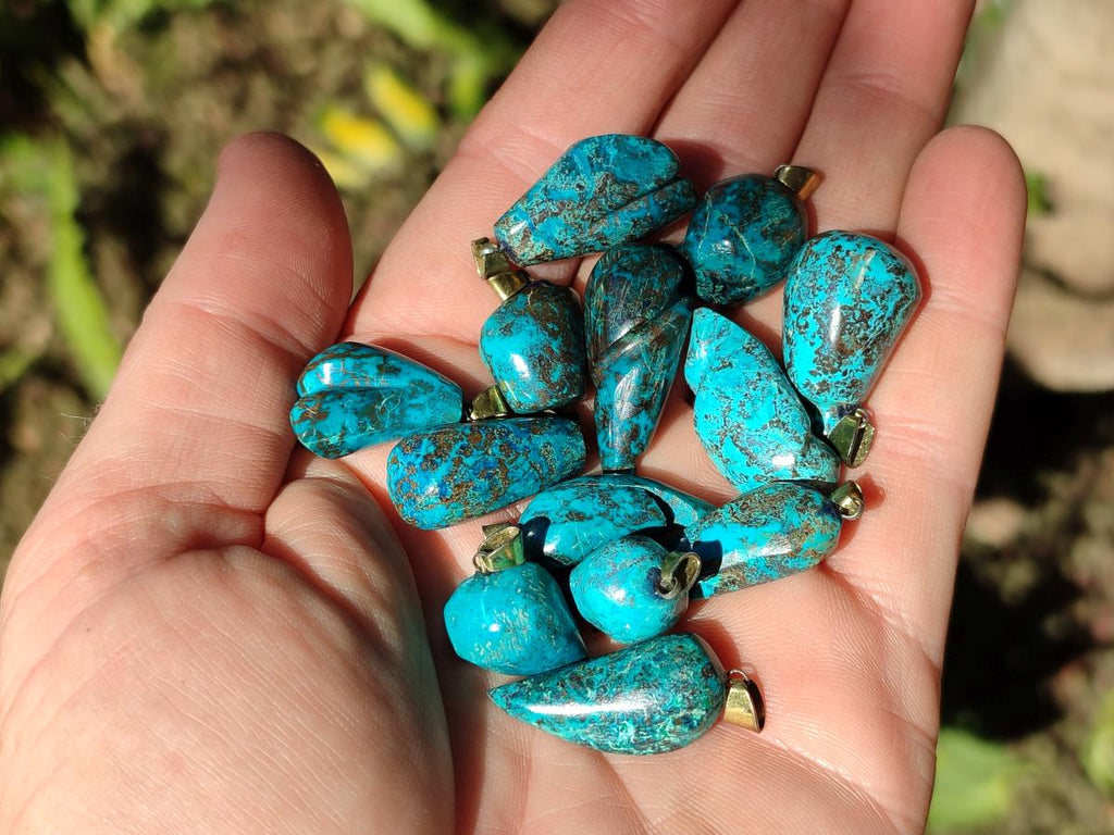 Hand Made Shattuckite Pendants with Clasps x 23 From Congo