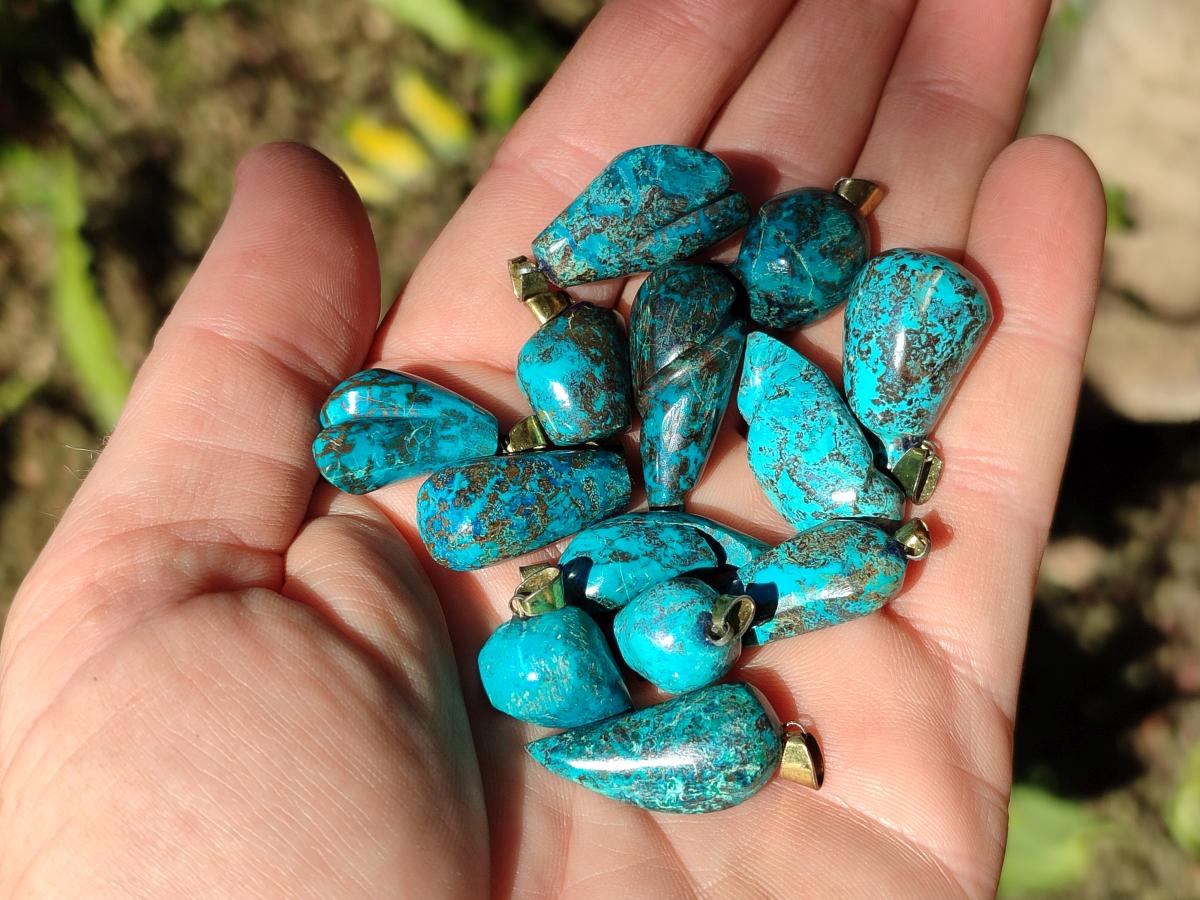 Hand Made Shattuckite Pendants with Clasps x 23 From Congo