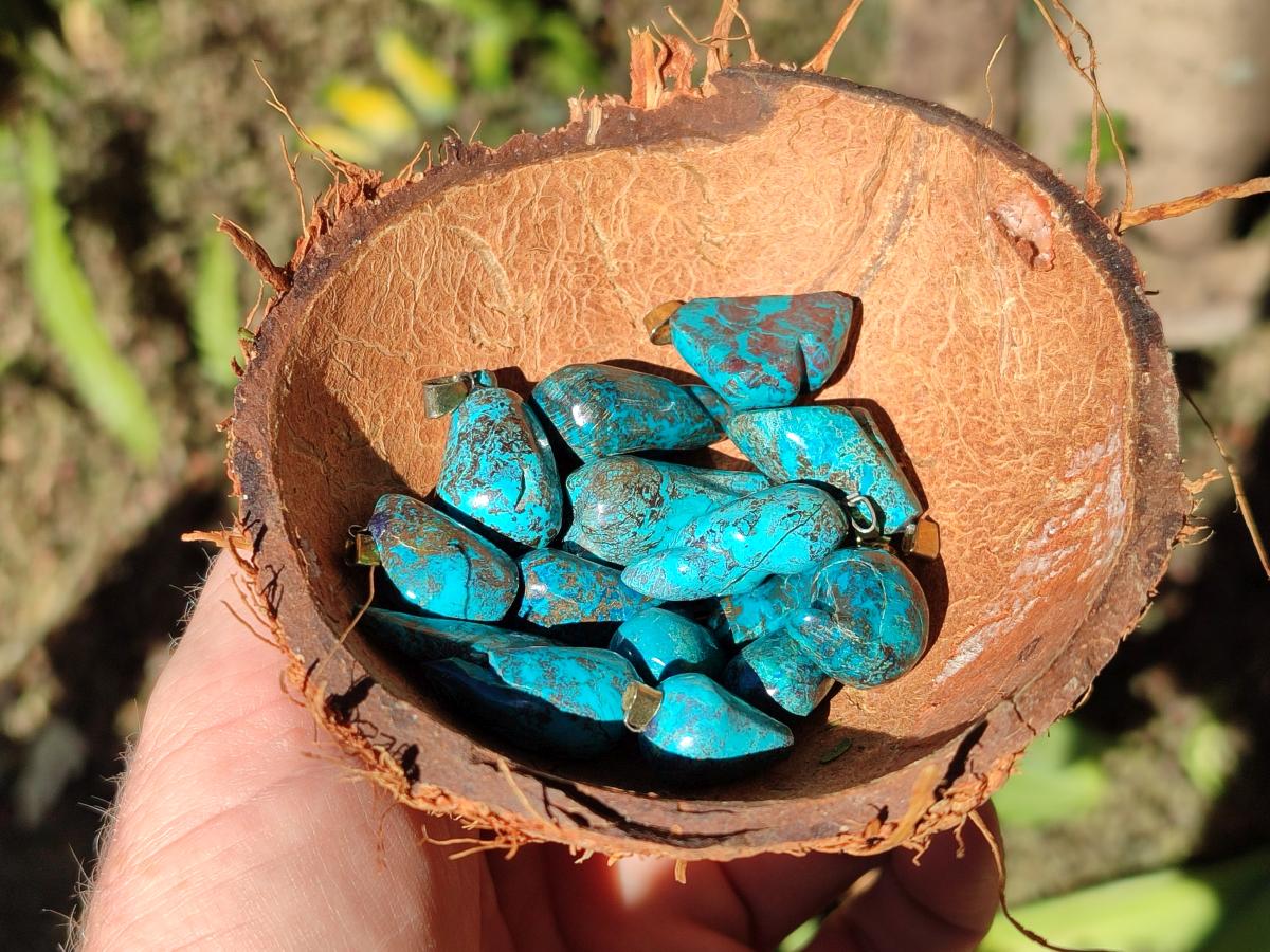 Hand Made Shattuckite Pendants with Clasps x 23 From Congo