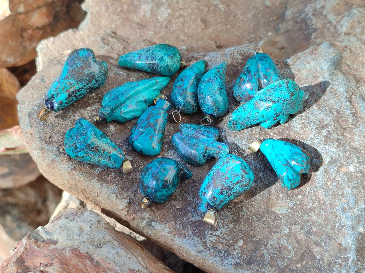 Hand Made Shattuckite Pendants with Clasps x 23 From Congo