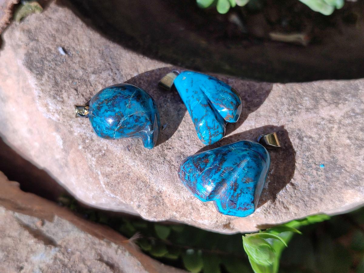 Hand Made Shattuckite Pendants with Clasps x 23 From Congo