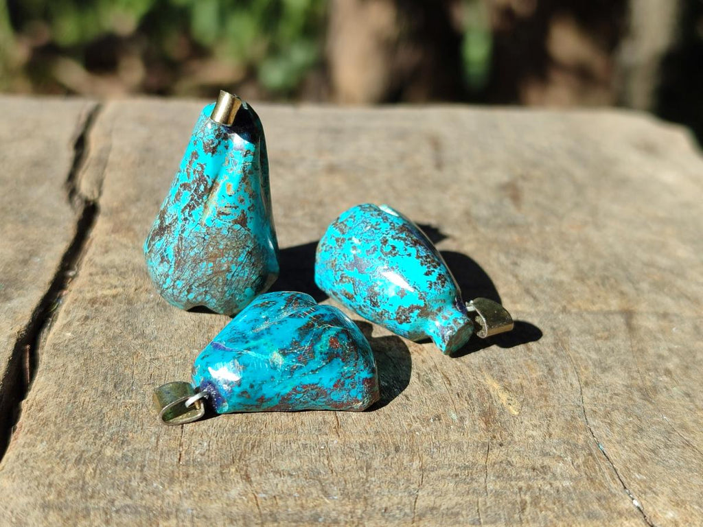 Hand Made Shattuckite Pendants with Clasps x 23 From Congo