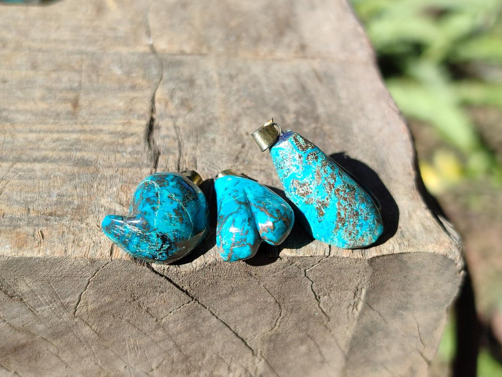 Hand Made Shattuckite Pendants with Clasps x 23 From Congo