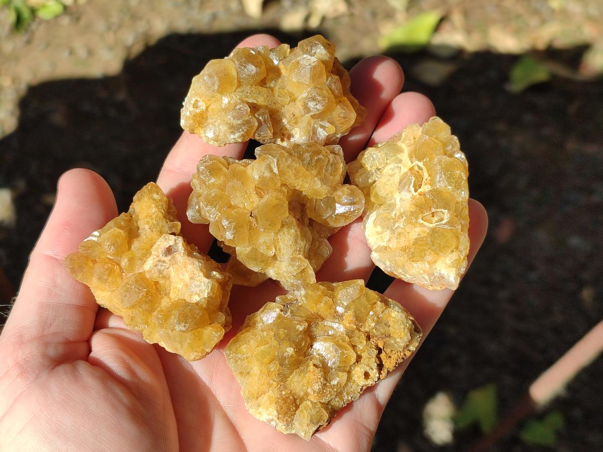Natural Golden Limonite Quartz Crystal Clusters x 35 From Solwezi, Zambia