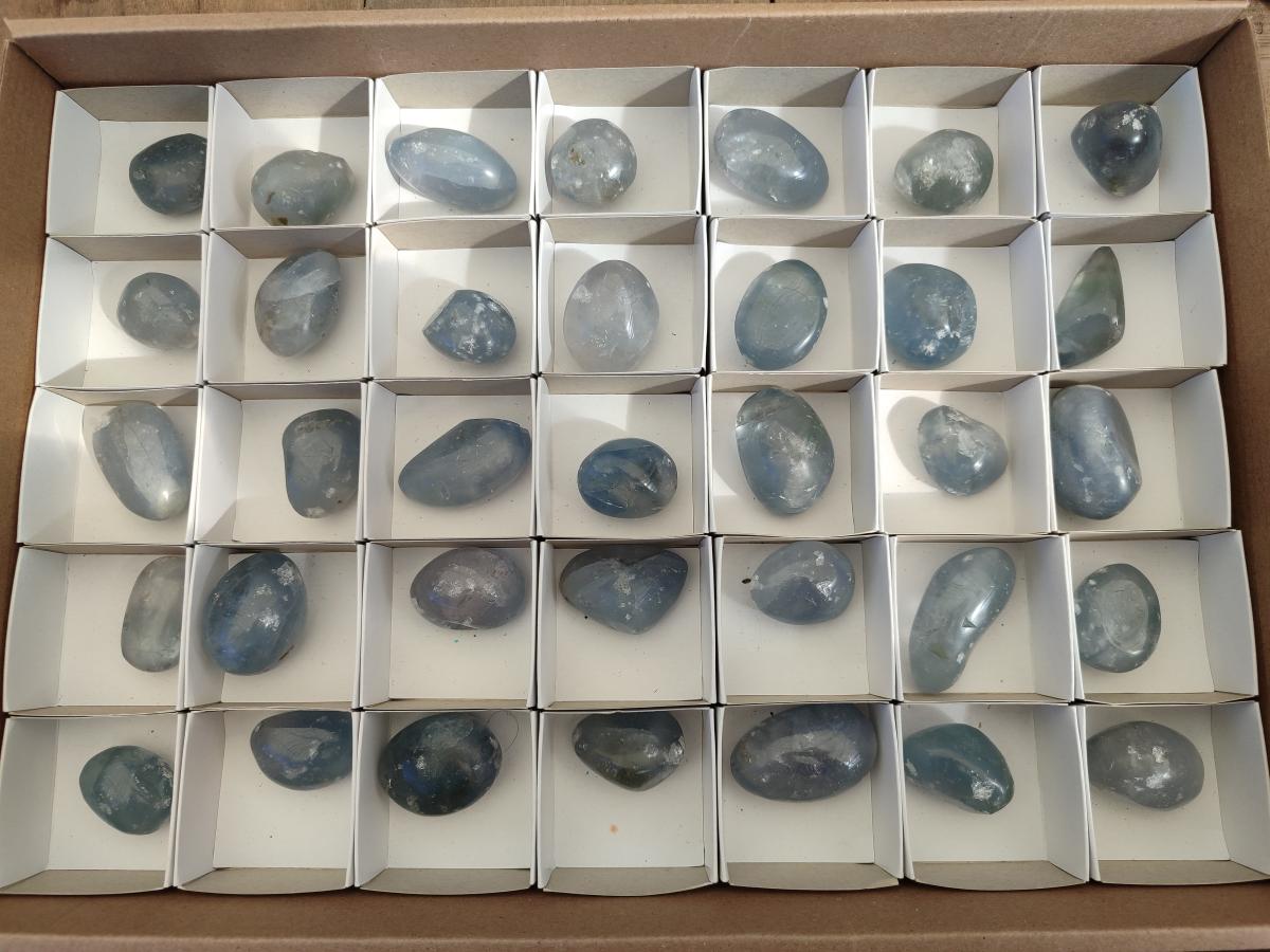 Polished Blue Celestite Free Forms x 35 From Sakoany, Madagascar