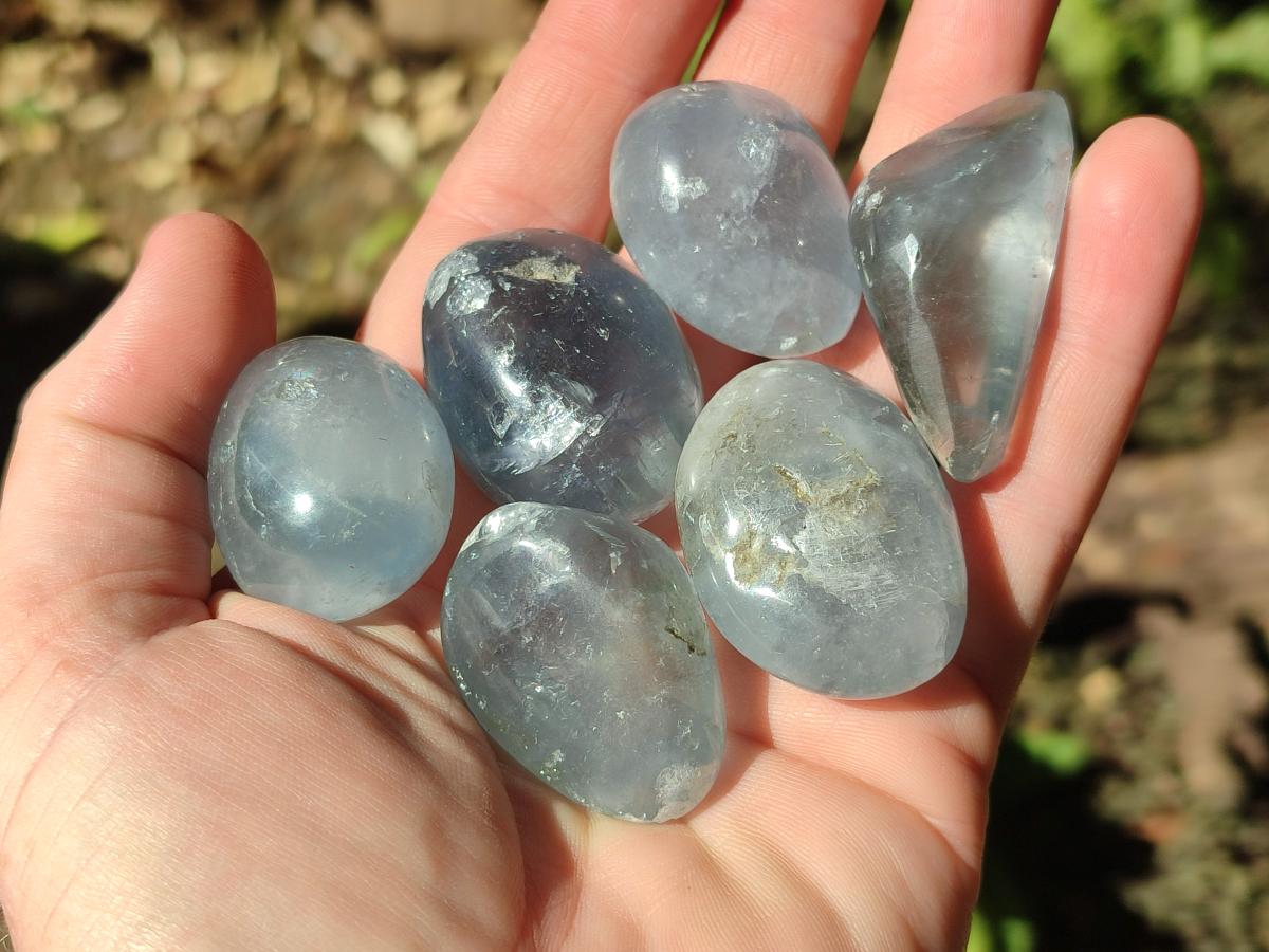 Polished Blue Celestite Free Forms x 35 From Sakoany, Madagascar