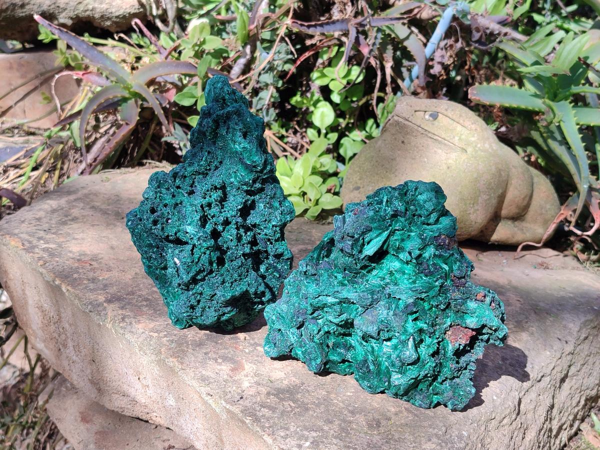 Natural Silky Malachite Cabinet Size Specimens x 2 From Kasompe, Congo