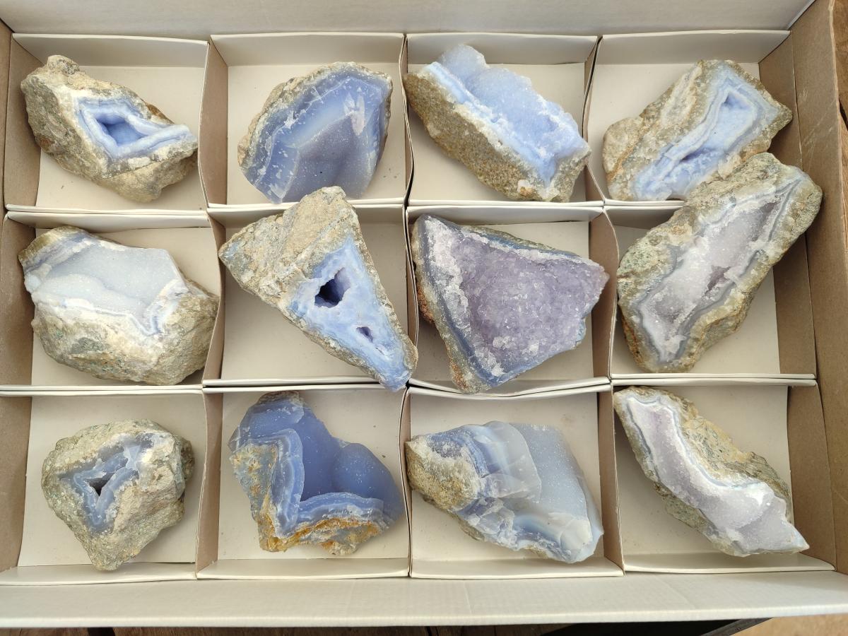 Natural Blue Lace Agate Geodes x 12 From Nsanje, Malawi