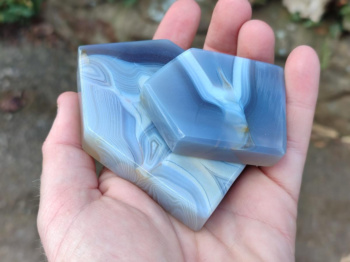 Polished Banded Agate Crystal Shaped Slices x 12 From Madagascar