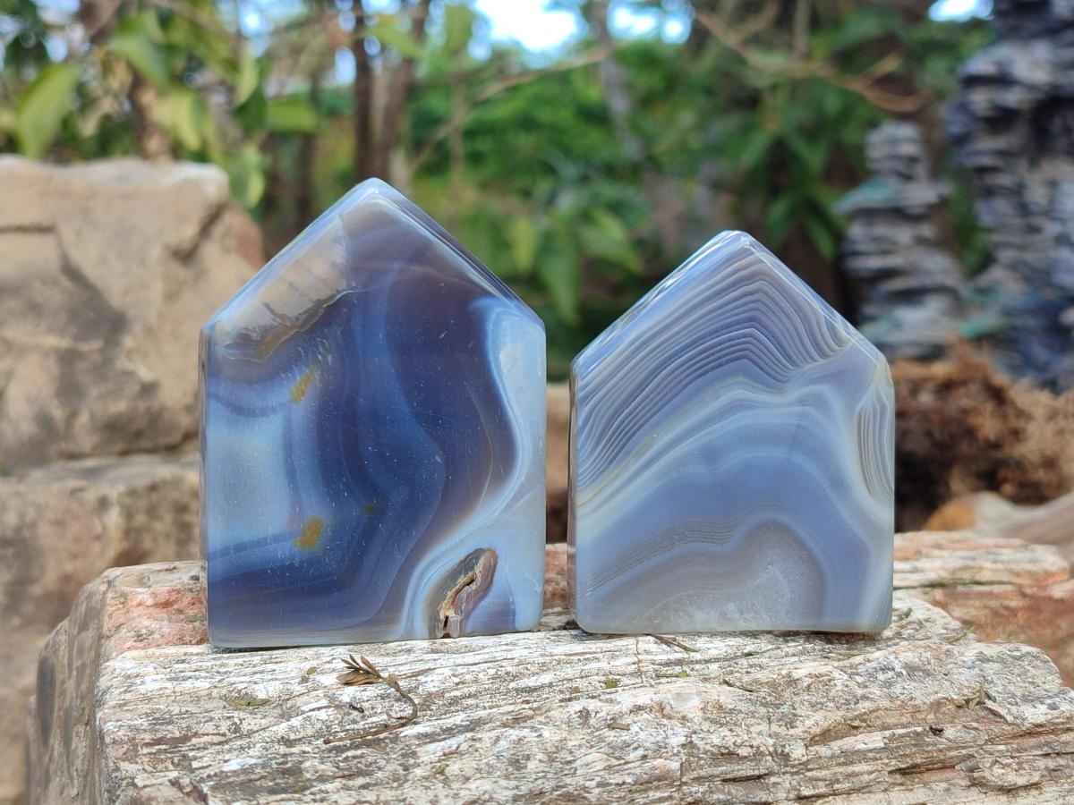Polished Banded Agate Crystal Shaped Slices x 12 From Madagascar