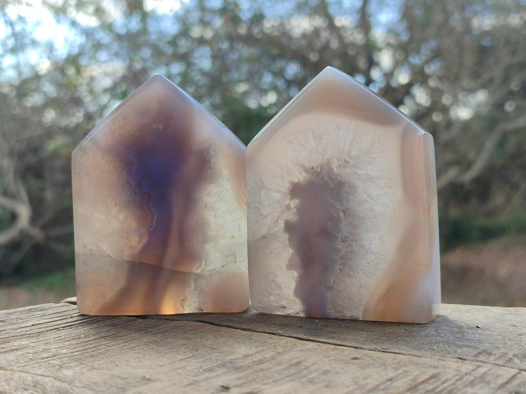 Polished Banded Agate Crystal Shaped Slices x 12 From Madagascar