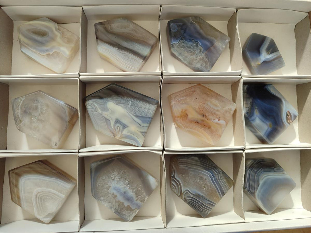 Polished Banded Agate Crystal Shaped Slices x 12 From Madagascar