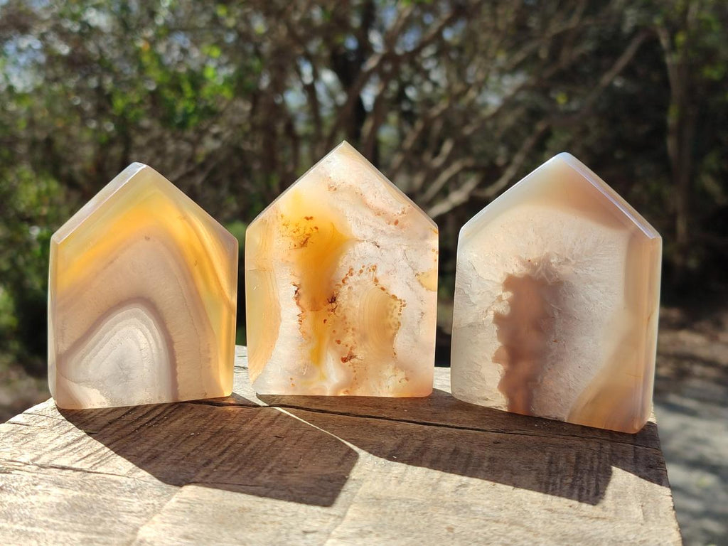 Polished Banded Agate Crystal Shaped Slices x 12 From Madagascar