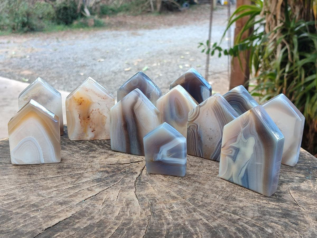 Polished Banded Agate Crystal Shaped Slices x 12 From Madagascar