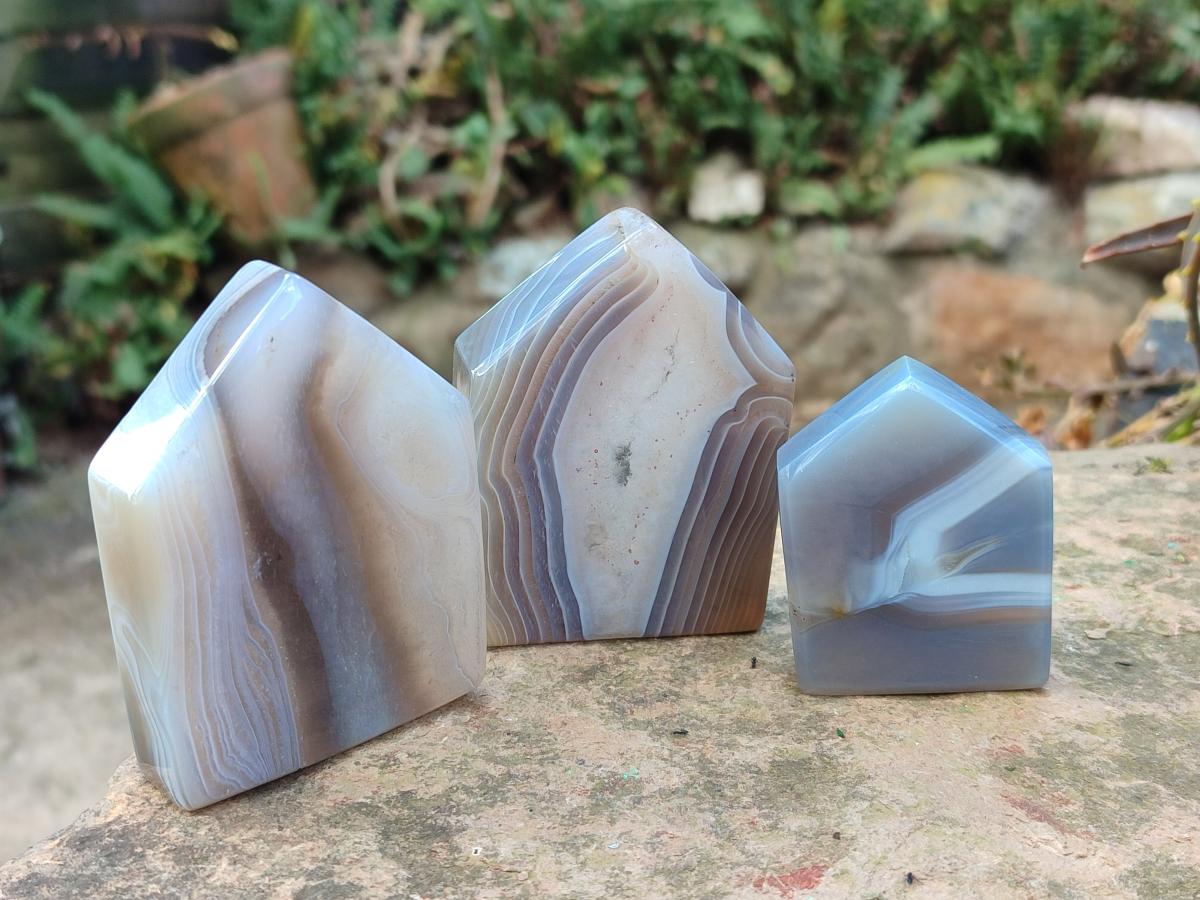 Polished Banded Agate Crystal Shaped Slices x 12 From Madagascar