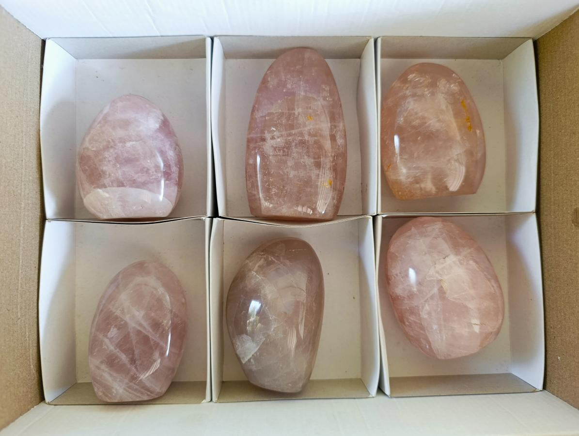 Polished Gemmy Rose Quartz Standing Display Pieces x 6 From Madagascar