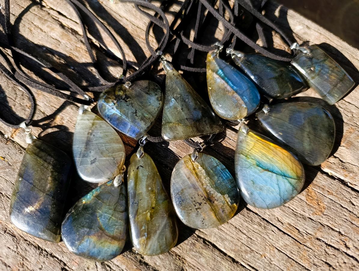 Hand Made Labradorite Necklaces x 12 From Madagascar - Toprock Gemstones and Minerals 
