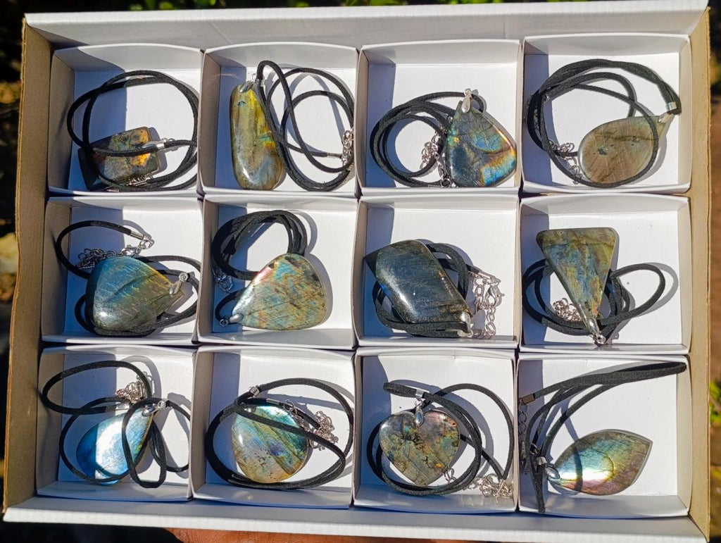 Hand Made Labradorite Necklaces x 12 From Madagascar - Toprock Gemstones and Minerals 