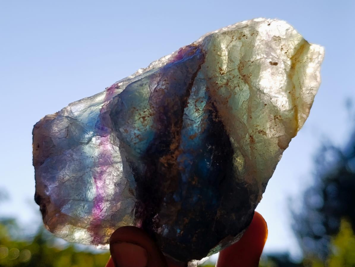 Polished One Side Watermelon Fluorite Slices x 3 From Uis, Namibia - Toprock Gemstones and Minerals 