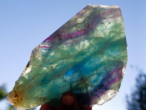 Polished One Side Watermelon Fluorite Slices x 3 From Uis, Namibia - Toprock Gemstones and Minerals 