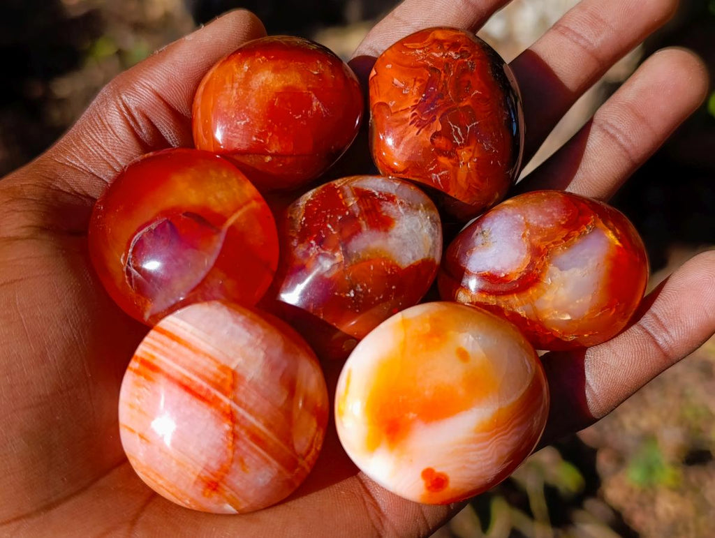 Polished and Natural Carnelian Agate Gemstone Galets x 35 From Madagascar - Toprock Gemstones and Minerals 