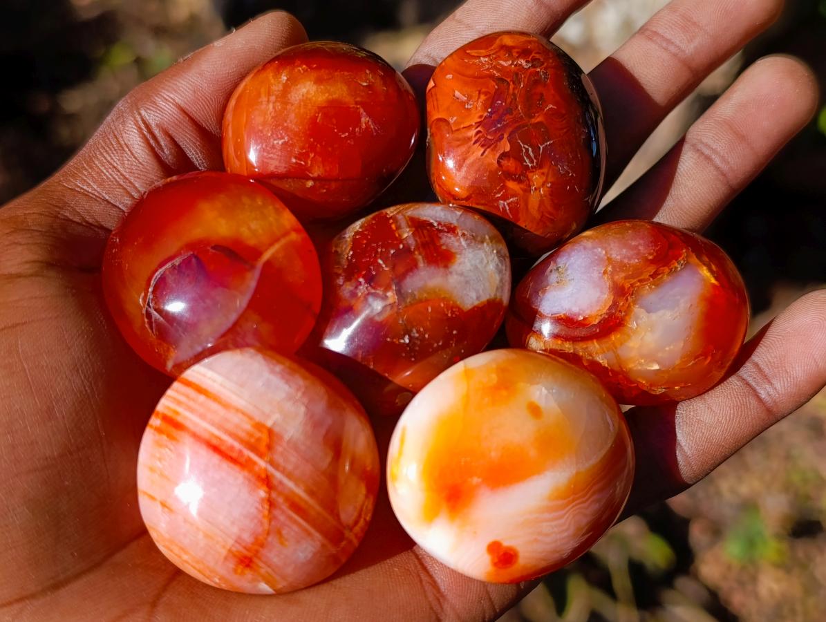 Polished and Natural Carnelian Agate Gemstone Galets x 35 From Madagascar - Toprock Gemstones and Minerals 