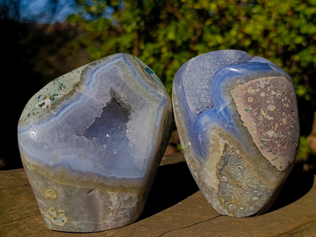 Polished Blue Lace Agate Standing Display Pieces x 2 From Nsanje, Malawi - Toprock Gemstones and Minerals 