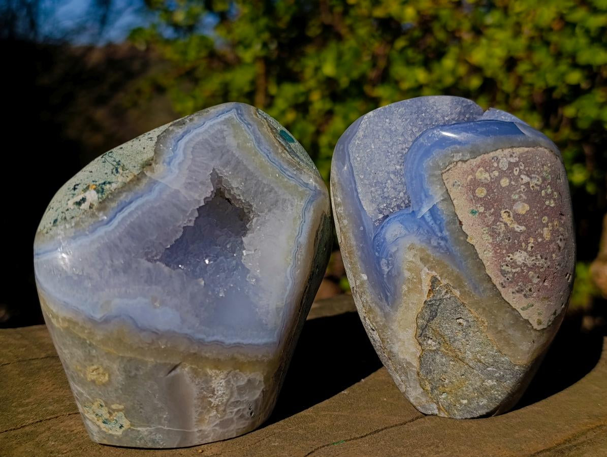 Polished Blue Lace Agate Standing Display Pieces x 2 From Nsanje, Malawi - Toprock Gemstones and Minerals 