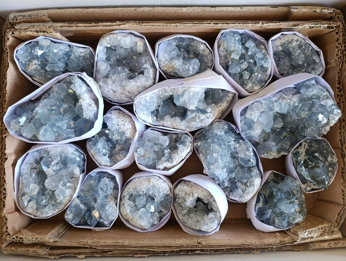 Natural Blue Celestite Specimens x 17 From Sakoany, Madagascar