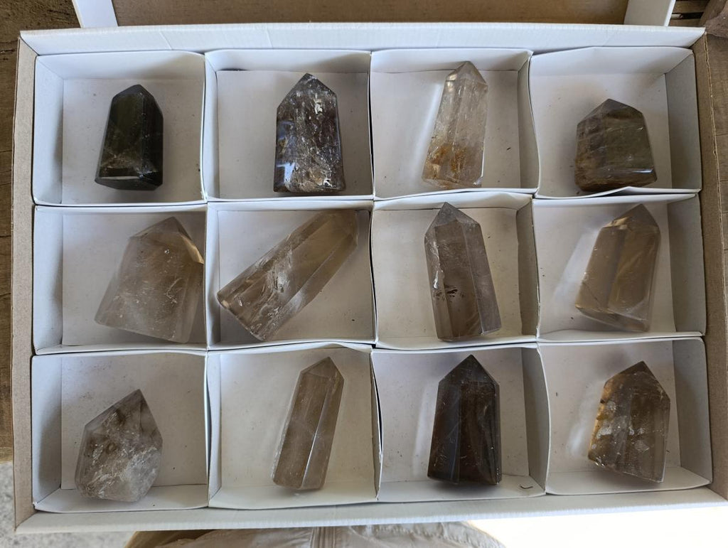 Polished Smokey Quartz Crystals x 12 From Madagascar