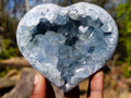 Polished and Natural Blue Celestite Hearts x 2 From Sakoany, Madagascar - Toprock Gemstones and Minerals 