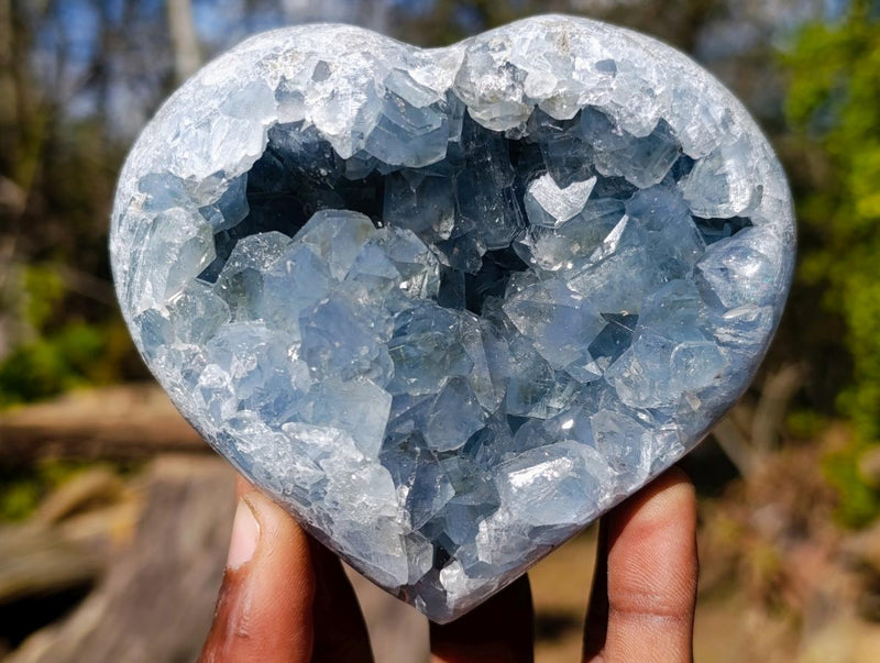 Polished and Natural Blue Celestite Hearts x 2 From Sakoany, Madagascar - Toprock Gemstones and Minerals 
