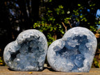 Polished and Natural Blue Celestite Hearts x 2 From Sakoany, Madagascar - Toprock Gemstones and Minerals 