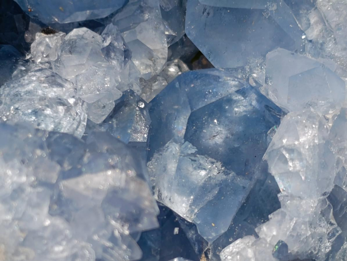Polished and Natural Blue Celestite Hearts x 2 From Sakoany, Madagascar - Toprock Gemstones and Minerals 
