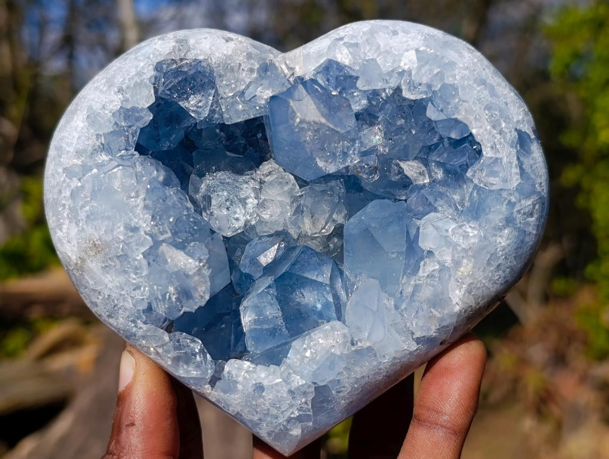 Polished and Natural Blue Celestite Hearts x 2 From Sakoany, Madagascar - Toprock Gemstones and Minerals 