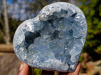 Polished and Natural Blue Celestite Hearts x 2 From Sakoany, Madagascar - Toprock Gemstones and Minerals 