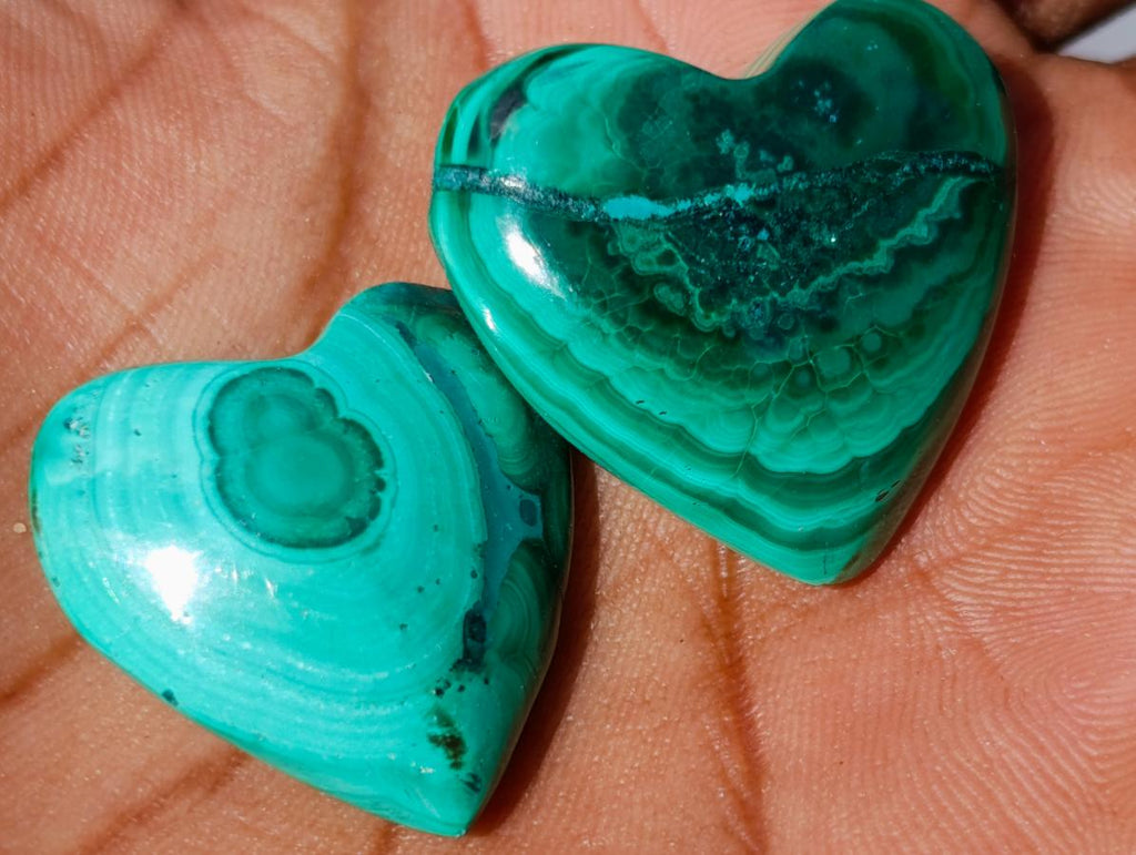 Hand Made Flower Banded Malachite Hearts x 42 From Congo - Toprock Gemstones and Minerals 