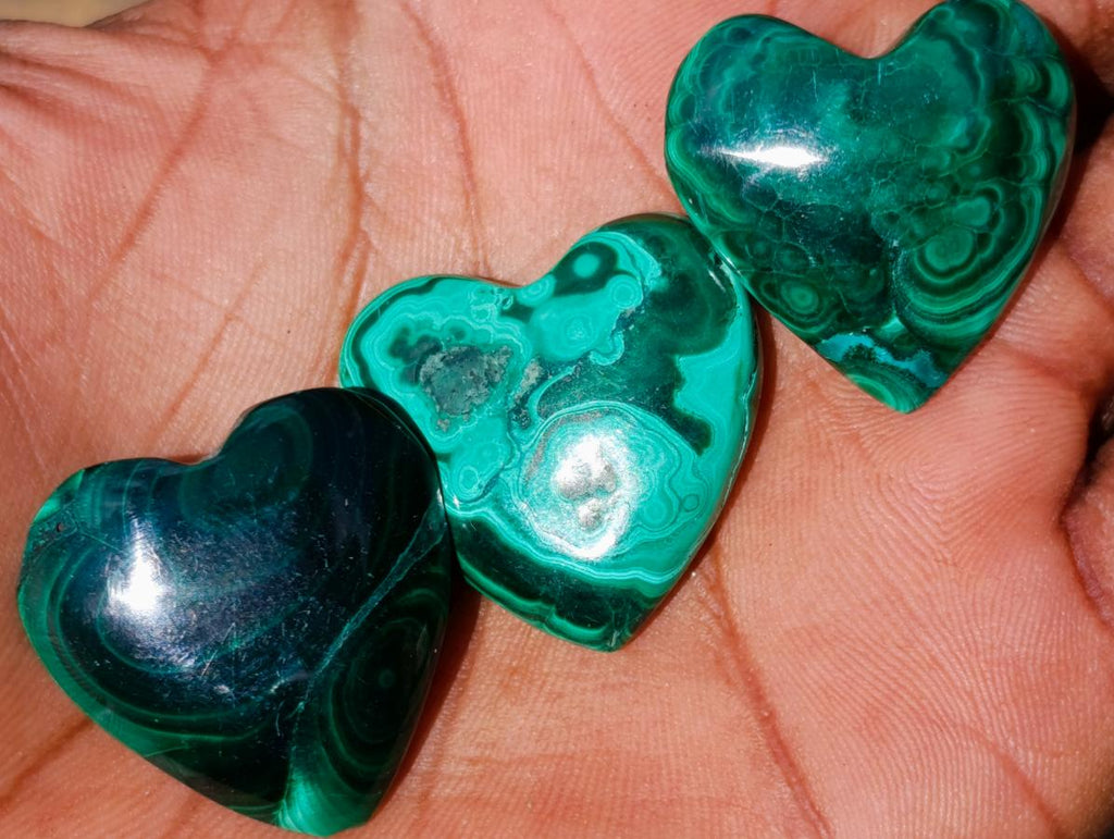 Hand Made Flower Banded Malachite Hearts x 42 From Congo - Toprock Gemstones and Minerals 