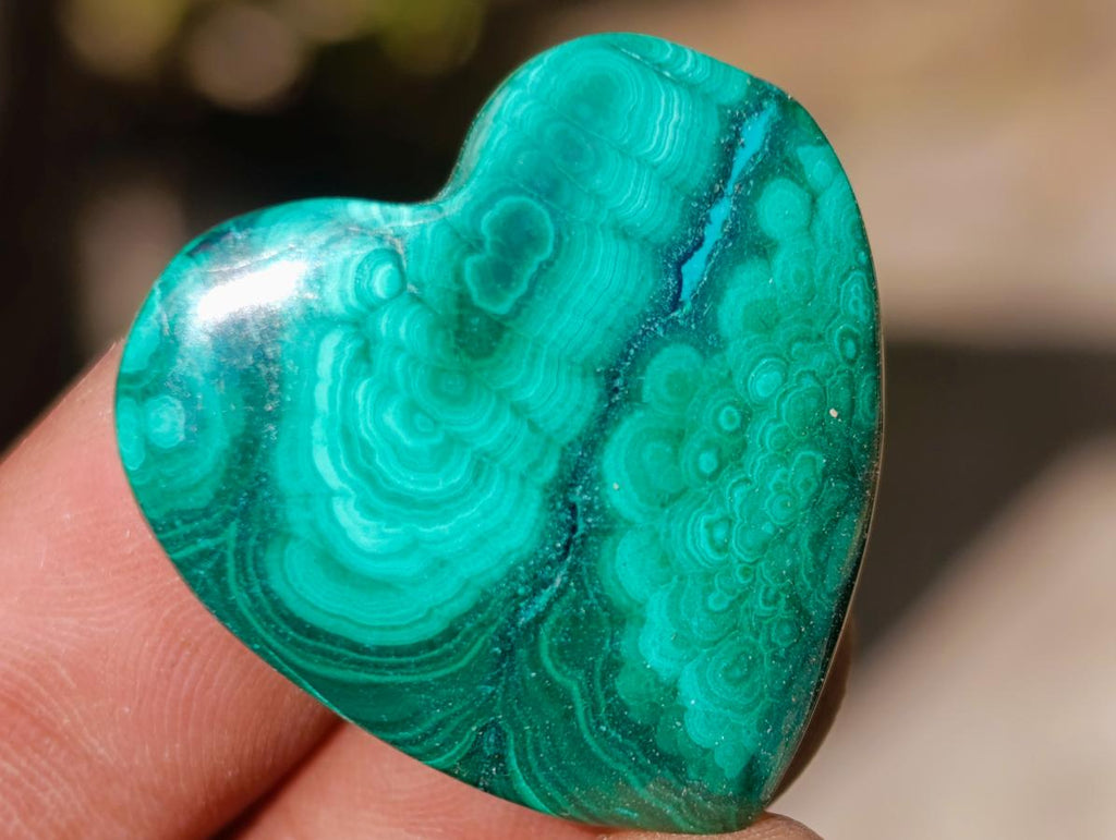 Hand Made Flower Banded Malachite Hearts x 42 From Congo - Toprock Gemstones and Minerals 