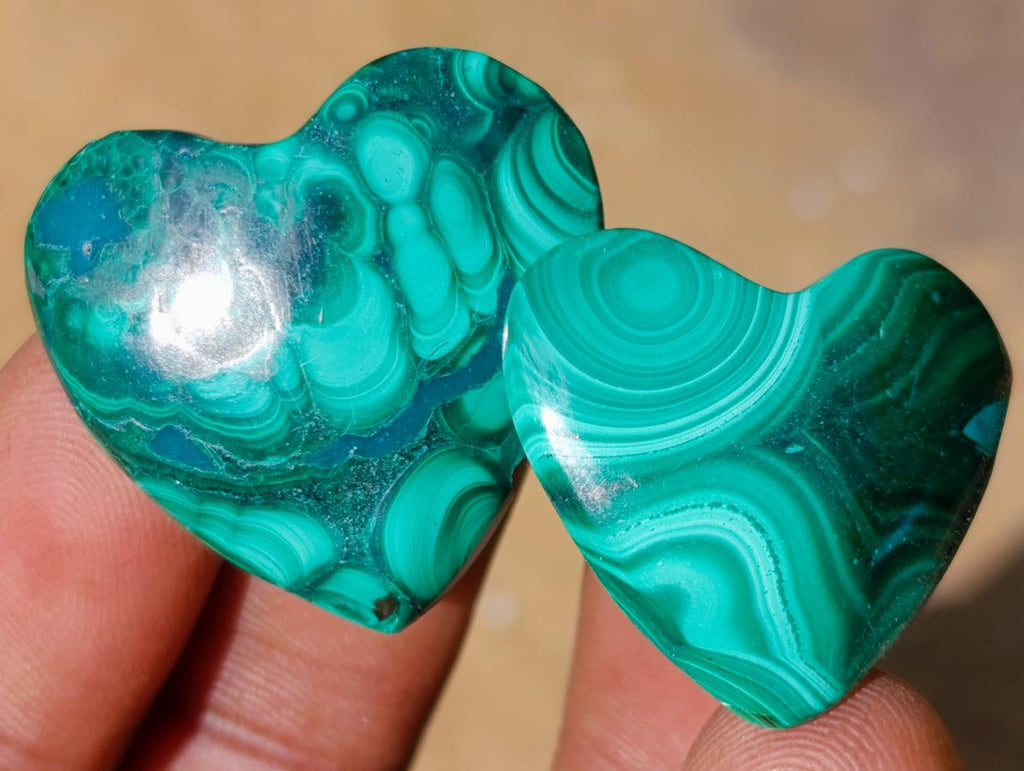 Hand Made Flower Banded Malachite Hearts x 42 From Congo - Toprock Gemstones and Minerals 