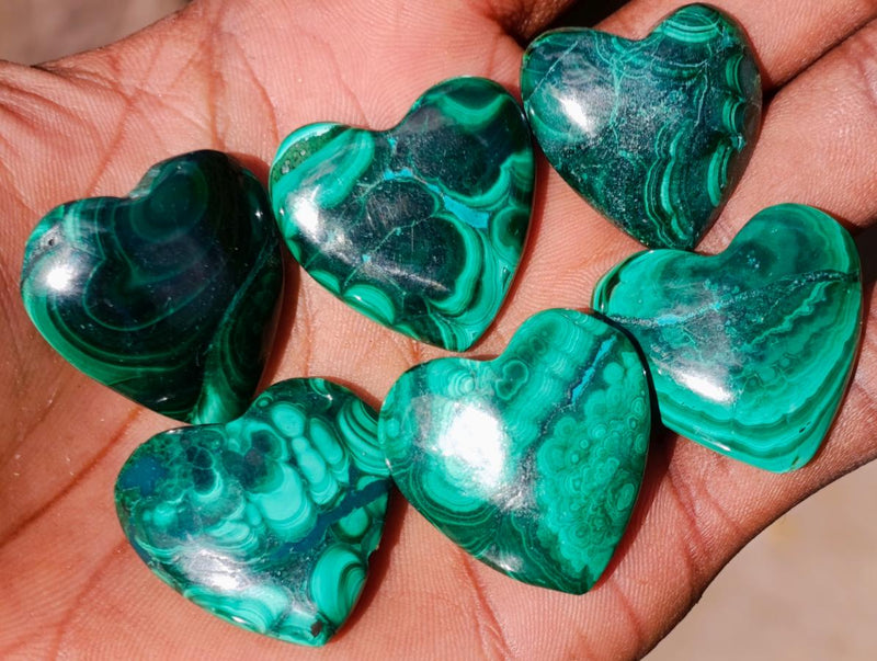 Hand Made Flower Banded Malachite Hearts x 42 From Congo - Toprock Gemstones and Minerals 