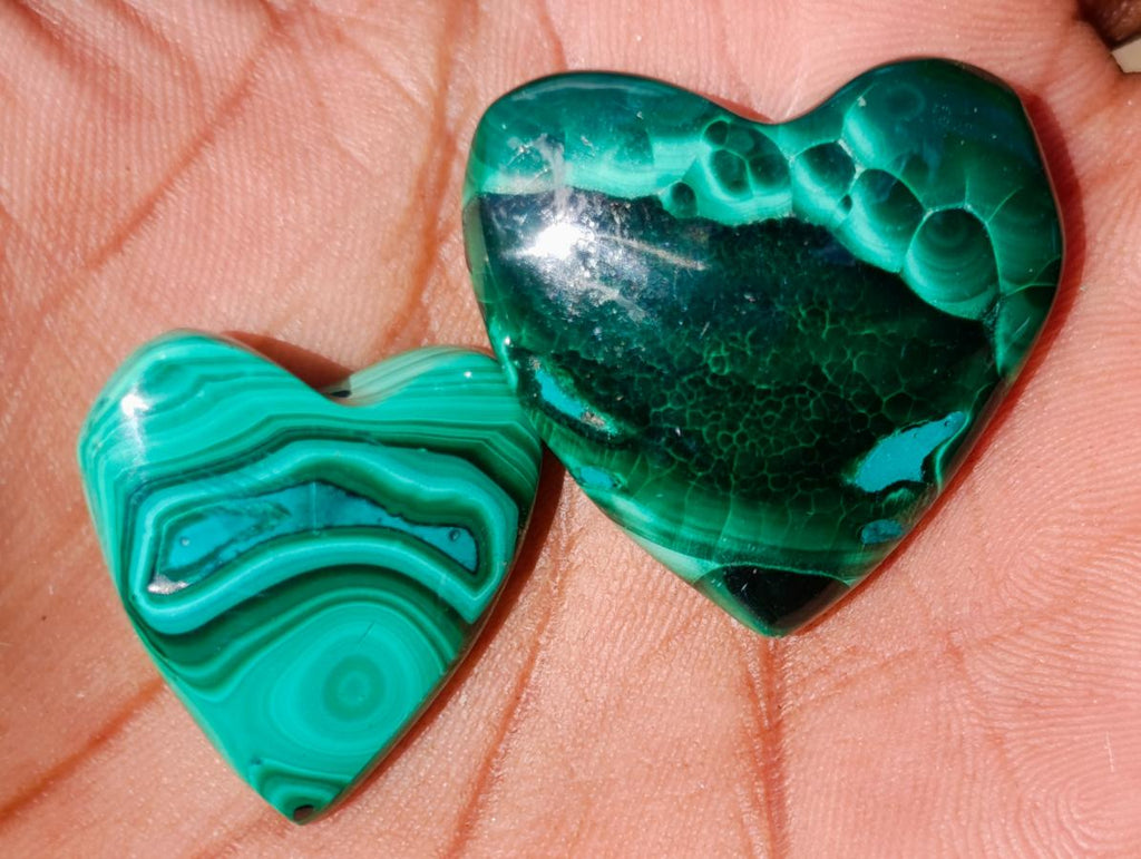 Hand Made Flower Banded Malachite Hearts x 42 From Congo - Toprock Gemstones and Minerals 